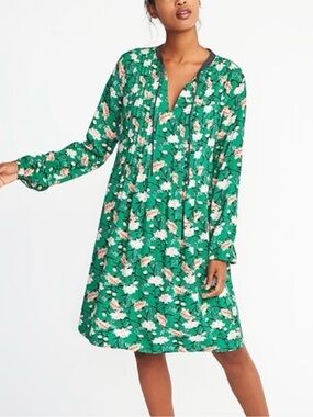 Old Navy Green Floral dress with Pink Flowers